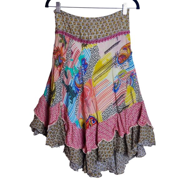 Bhanuni by Jyoti Camella Tie Front Ruffled Colorful Boho Midi Skirt 2 *Patched - Picture 5 of 16